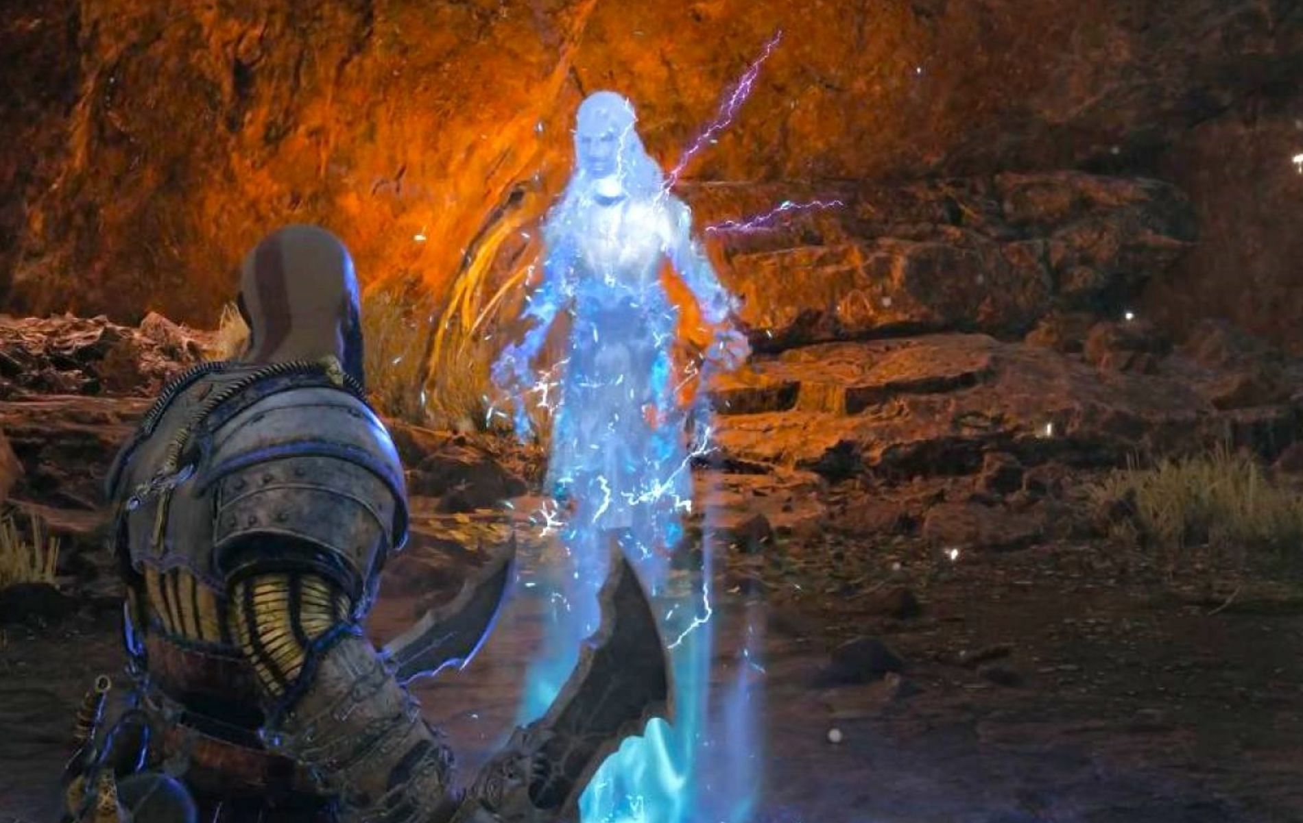 Return back to Runa’s spirit with the glowing scroll to complete the Favor (Image via Santa Monica Studio)